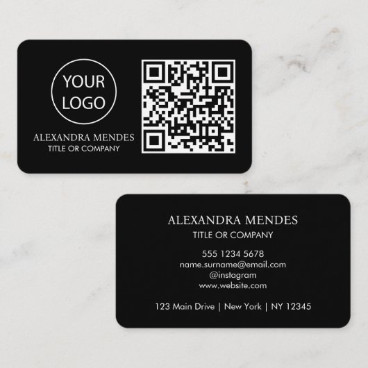 QRコードビジネスロゴ、黒モダンプロフェッショナル 名刺 (正面/裏面)