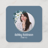 QRコードビスネスカードと写真、曇り青かわいい スクエア名刺 (正面)