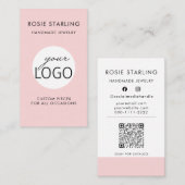 QRコードピンクかわいらしジュエリーロゴ縦線 名刺 (正面/裏面)