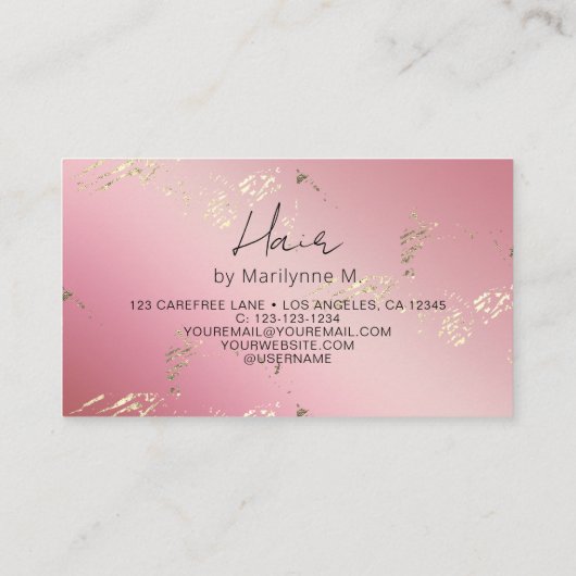 QRコードピンクと金ゴールド美容師 名刺 (裏面)