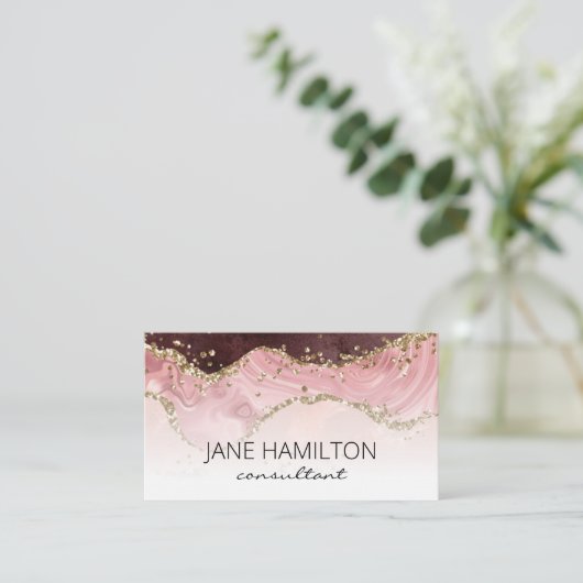 QRコードピンクアゲイト大理石プロファイル名刺 名刺 (スタンド正面)