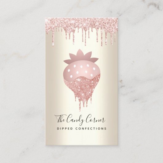 QRコードピンクイチゴグリッター構成金ゴールド 名刺 (正面)