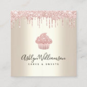 QRコードピンクカップケーキグリッタードリップベーカリーシェフ金ゴールド スクエア名刺 (正面)