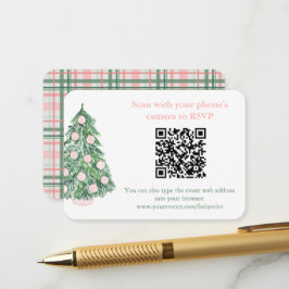QRコードピンクグリーンクリスマスRSVPまたはレジストリ エンクロージャーカード