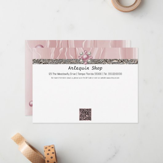 QRコードピンクシルク&フォイル事業 ノートカード (正面/裏面インサイチュ)