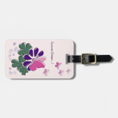 QRコードピンクバタフライグリーンパープルフラワードードル ラゲッジタグ (正面横)