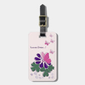 QRコードピンクバタフライグリーンパープルフラワードードル ラゲッジタグ (正面縦)