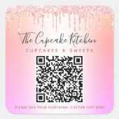 QRコードピンクローズグリッタードリップレインボーグラデーション名 スクエアシール (正面)