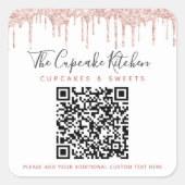 QRコードピンクローズ金ゴールドグリッタードライブ事業名 スクエアシール (正面)