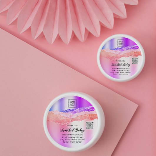 QRコードピンク紫バイオレットありがとう ラウンドシール