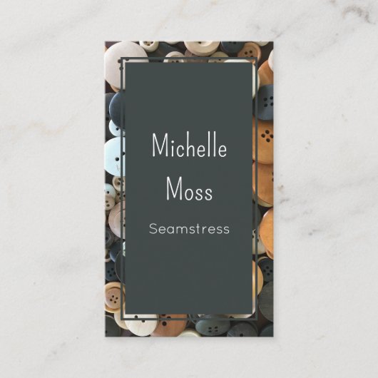 QRコードファッションのシームストレスボタンクラシックグレー 名刺 (正面)