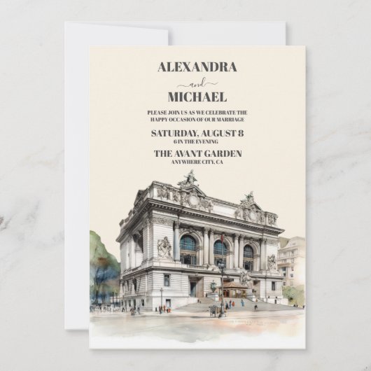 QRコードフォトウォーターカラーニューヨーク行き先 招待状 (正面)