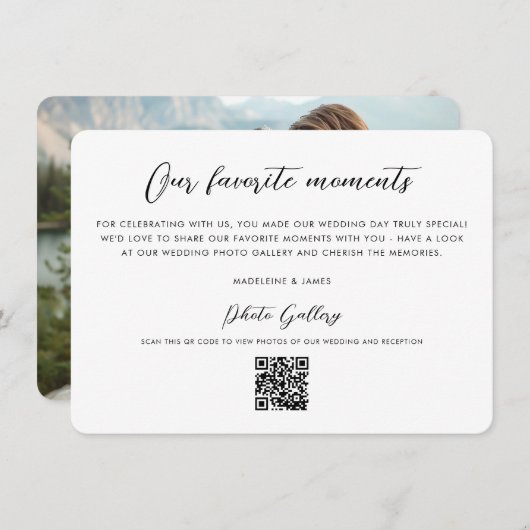 QRコードフォトギャラリーモダンスクリプ結婚ト サンキューカード (正面/裏面)