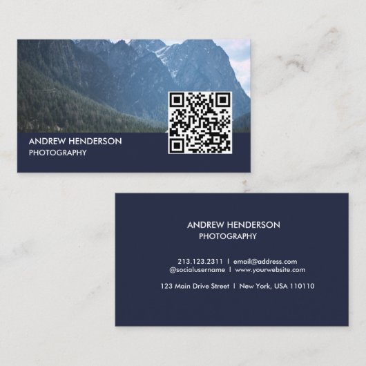 QRコードフォトグラファーNavy Blue 名刺 (正面/裏面)