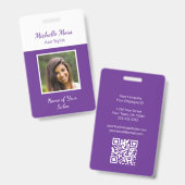 QRコードフォトパープル美容師美しいサロン バッジ (正面＆裏面)