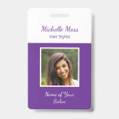 QRコードフォトパープル美容師美しいサロン バッジ (正面)