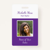 QRコードフォトパープル美容師美しいサロン バッジ (正面)