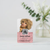 QRコードフォトピンクモダンロイヤリティテンプレート 名刺 (スタンド正面)