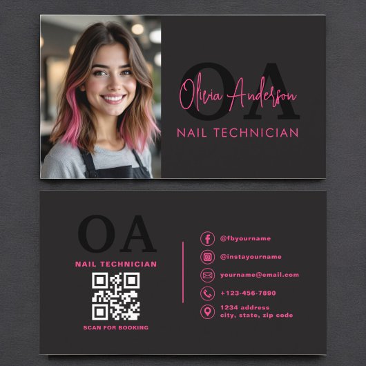 QRコードフォト爪、 ネイルスペシャリストモダンタイポグラフィ 名刺