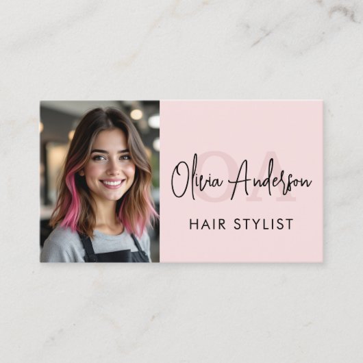 QRコードフォト美容師モノグラムタイポグラフィ 名刺 (正面)