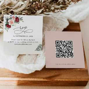 QRコードフローラ結婚のオンラインRSVPカード スクエア名刺