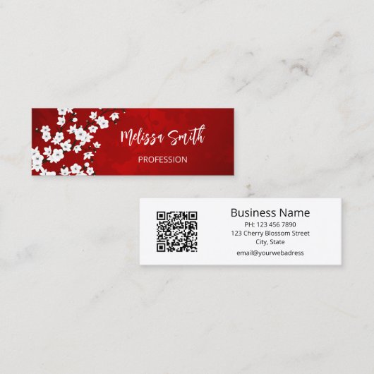QRコードフローラ赤白さくらんぼ花 スキニー名刺 (正面/裏面)
