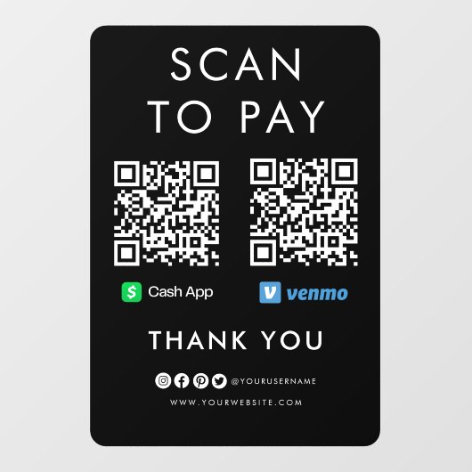 QRコードブラックを支払うために現金アプリVenmoスキャンありがとう ウィンドウサイン (シート)