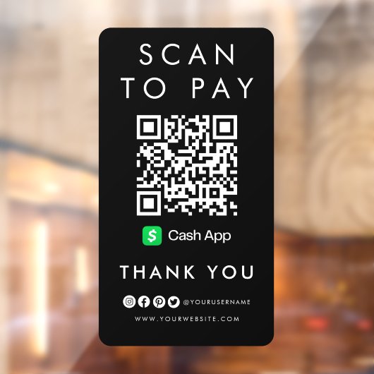 QRコードブラックを支払うCashAppスキャンに感謝モダン ウィンドウサイン (シート2)