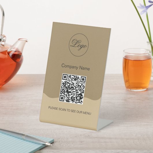 QRコードブラックカフェメニューロゴモダンペデスタル記号 台座サイン (インサイチュ)