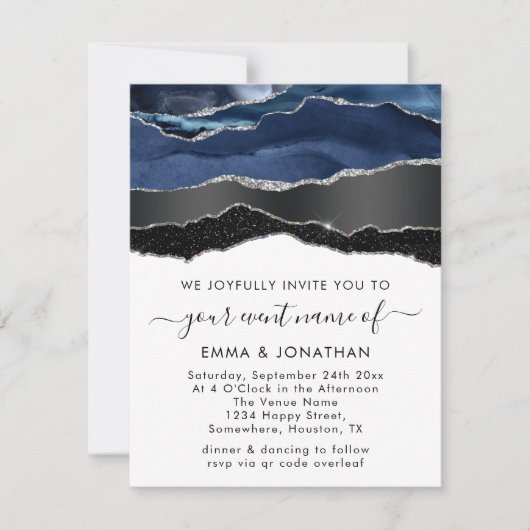 QRコードブラックシルバーブルーネイビー縁どズ結婚の (正面)