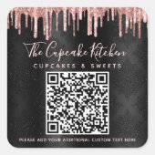 QRコードブラックバラ金ゴールドグリッタードリップビジネス名 スクエアシール (正面)