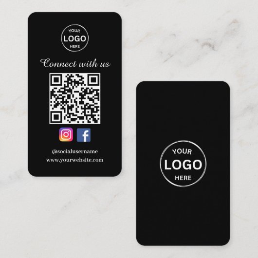 QRコードブラックビジネスカードソーシャルメディア 名刺 (正面/裏面)