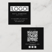 QRコードブラックビジネスモダンロゴソーシャルメディア スクエア名刺 (正面/裏面)