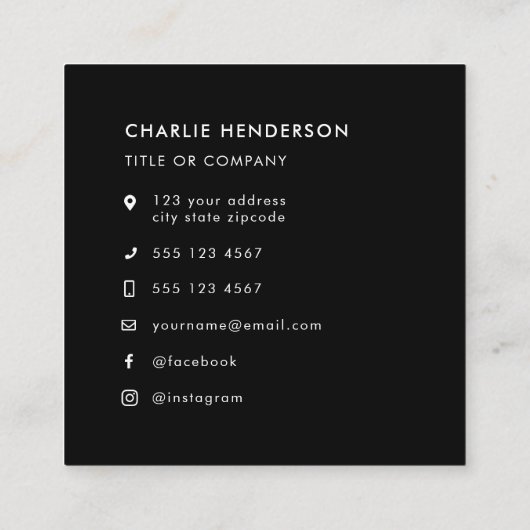 QRコードブラックミニマルモダンリストソーシャルメディアのアイコン スクエア名刺 (裏面)