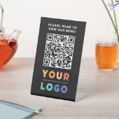 QRコードブラックメニューロゴ非接触型モダンカフェ 台座サイン (インサイチュ)