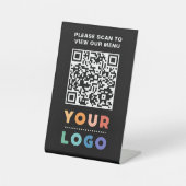 QRコードブラックメニューロゴ非接触型モダンカフェ 台座サイン (正面)