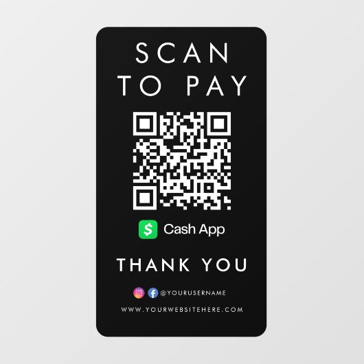 QRコードブラックモダンを支払うCashAppスキャンに感謝 ウィンドウサイン (シート)