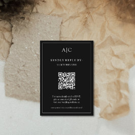QRコードブラックモノグラムウェディングRSVP エンクロージャーカード