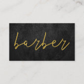 QRコードブラックレザー理容師金ゴールドタイポグラフィ 名刺 (正面)