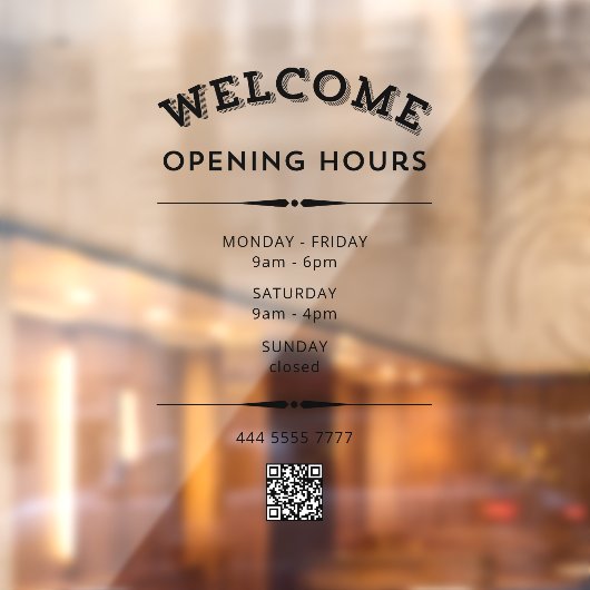 QRコードブラック付きビジネスへようこそ営業時間 ウィンドウサイン (シート2)