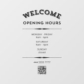 QRコードブラック付きビジネスへようこそ営業時間 ウィンドウサイン (シート)