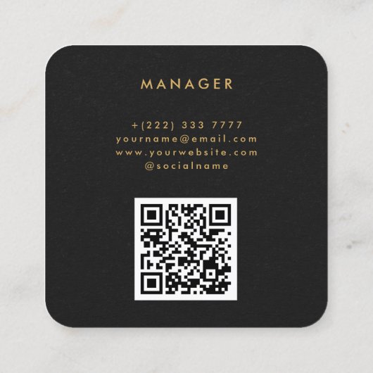 QRコードブラック紙テクスチャ&金ゴールドタイポグラフィ スクエア名刺 (裏面)