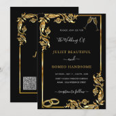 QRコードブラック金ゴールド結婚式招待状 – お使いの色 (正面/裏面)