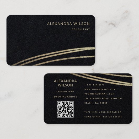 QRコードブラック金ゴールド署名エレガントプロフェッショナル 名刺 (正面/裏面)