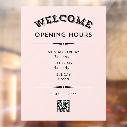 QRコードブラック（ピンク）付きウェルカムオープン時間 ウィンドウサイン (シート2)
