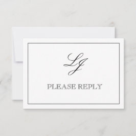 QRコードブラック&ホワイト書道モノグラム結婚ズ 出欠カード