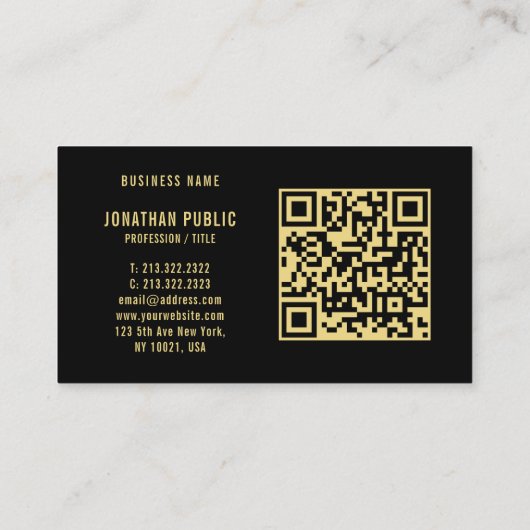 QRコードブラック&金ゴールドエレガントプロフェッショナル光沢 名刺 (裏面)