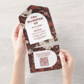 QRコードブルゴーニュワイルドフラワー結婚ズ オールインワン招待状 (貼ってはがせる)