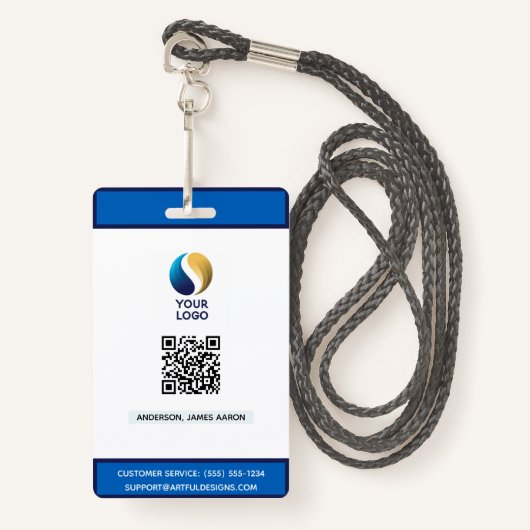 QRコードブルーでロゴを追加企業の バッジ (正面ランヤード)