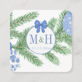 QRコードブルーホワイトクリスマスウェディングRSVP エンクロージャーカード (裏面)